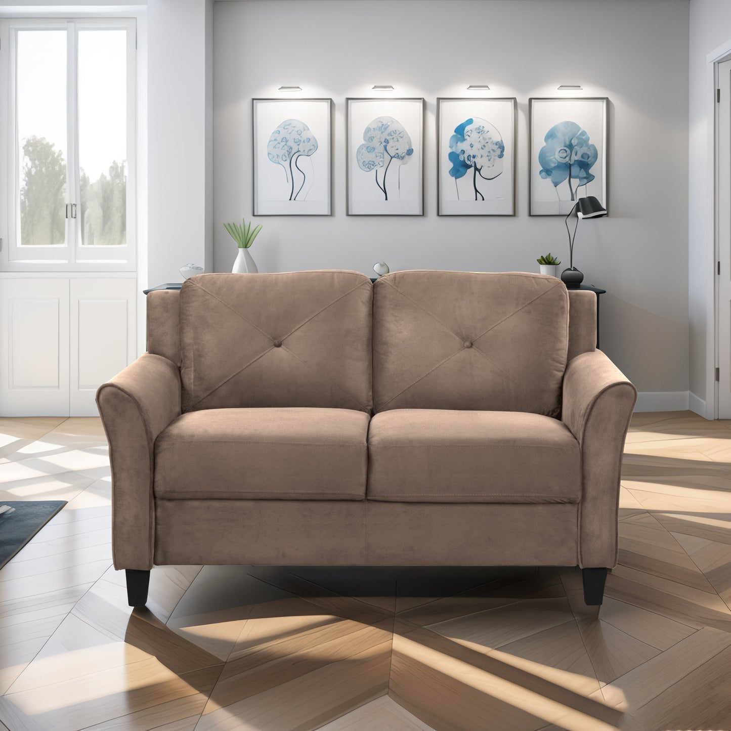 Canapé 3 places en polyester marron antique 74,9 avec structure en bois massif et coussins en éponge hautement élastiques pour le salon