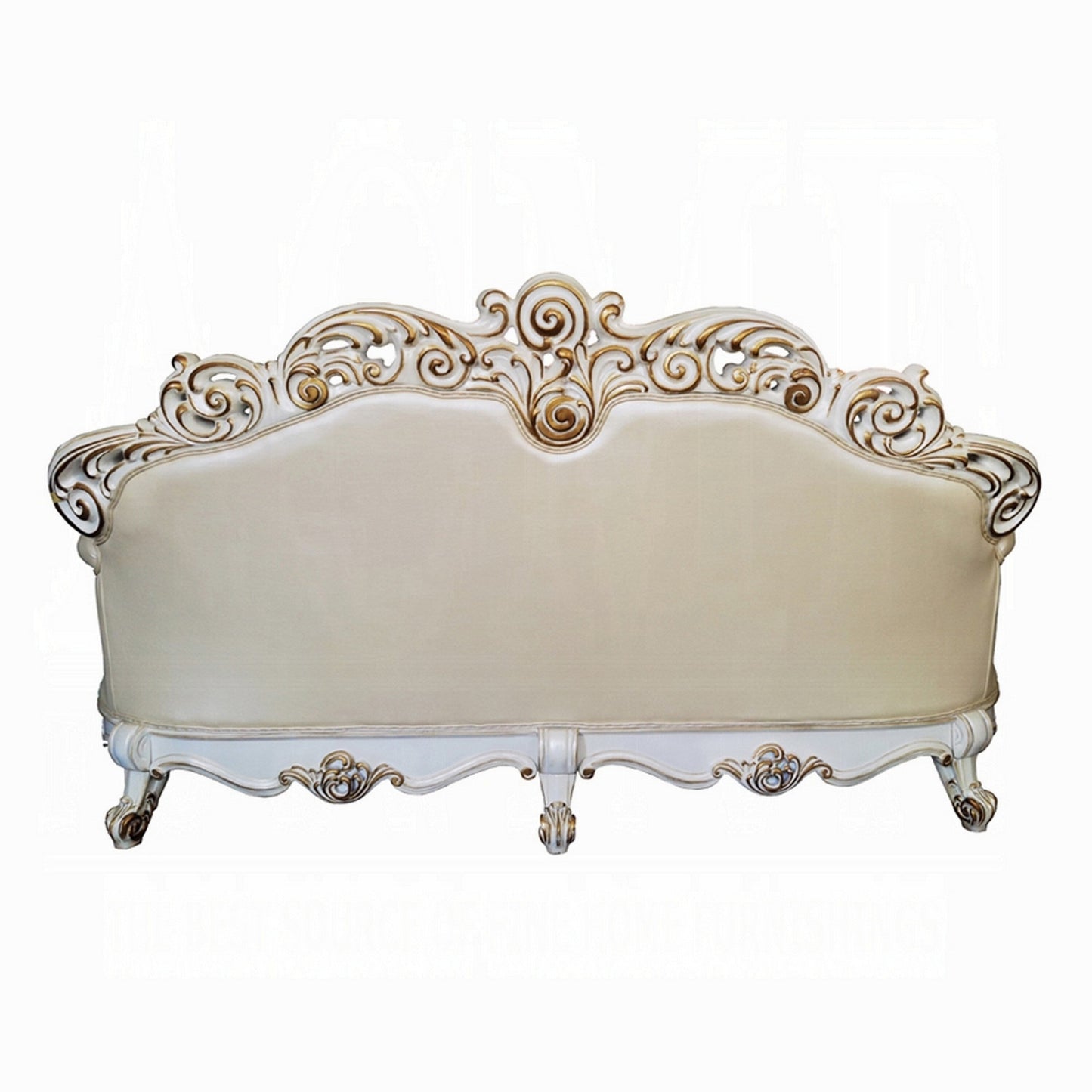 Canapé Antoine, 5 coussins, similicuir champagne, blanc perle, 244 cm