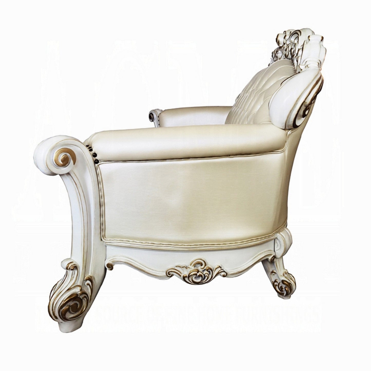 Canapé Antoine, 5 coussins, similicuir champagne, blanc perle, 244 cm