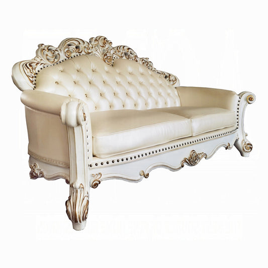 Canapé Antoine, 5 coussins, similicuir champagne, blanc perle, 244 cm