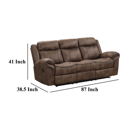 Canapé Arisa, similicuir marron, table rabattable avec porte-gobelets, 87 pouces