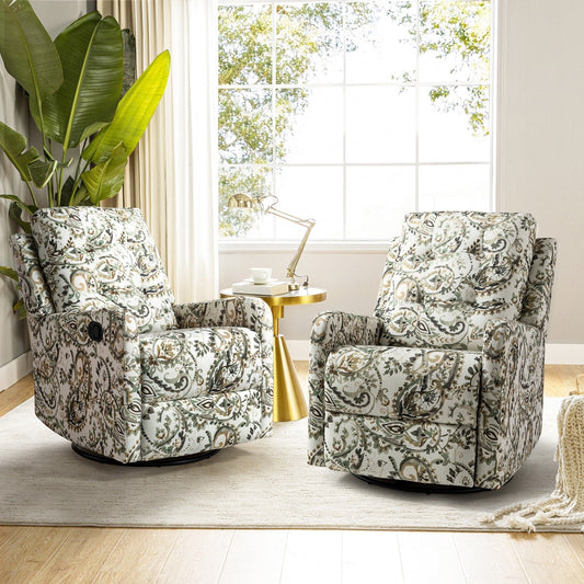 Fauteuil inclinable pivotant manuel Arlette Floral avec dossier capitonné, lot de 2