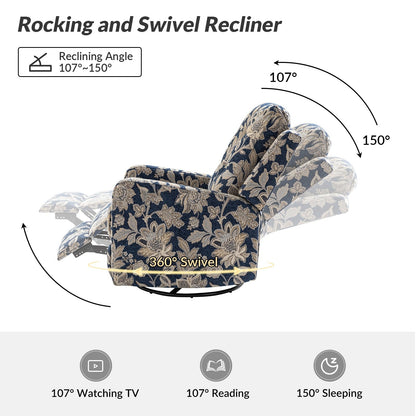 Fauteuil inclinable pivotant manuel Arlette Floral avec dossier capitonné, lot de 2