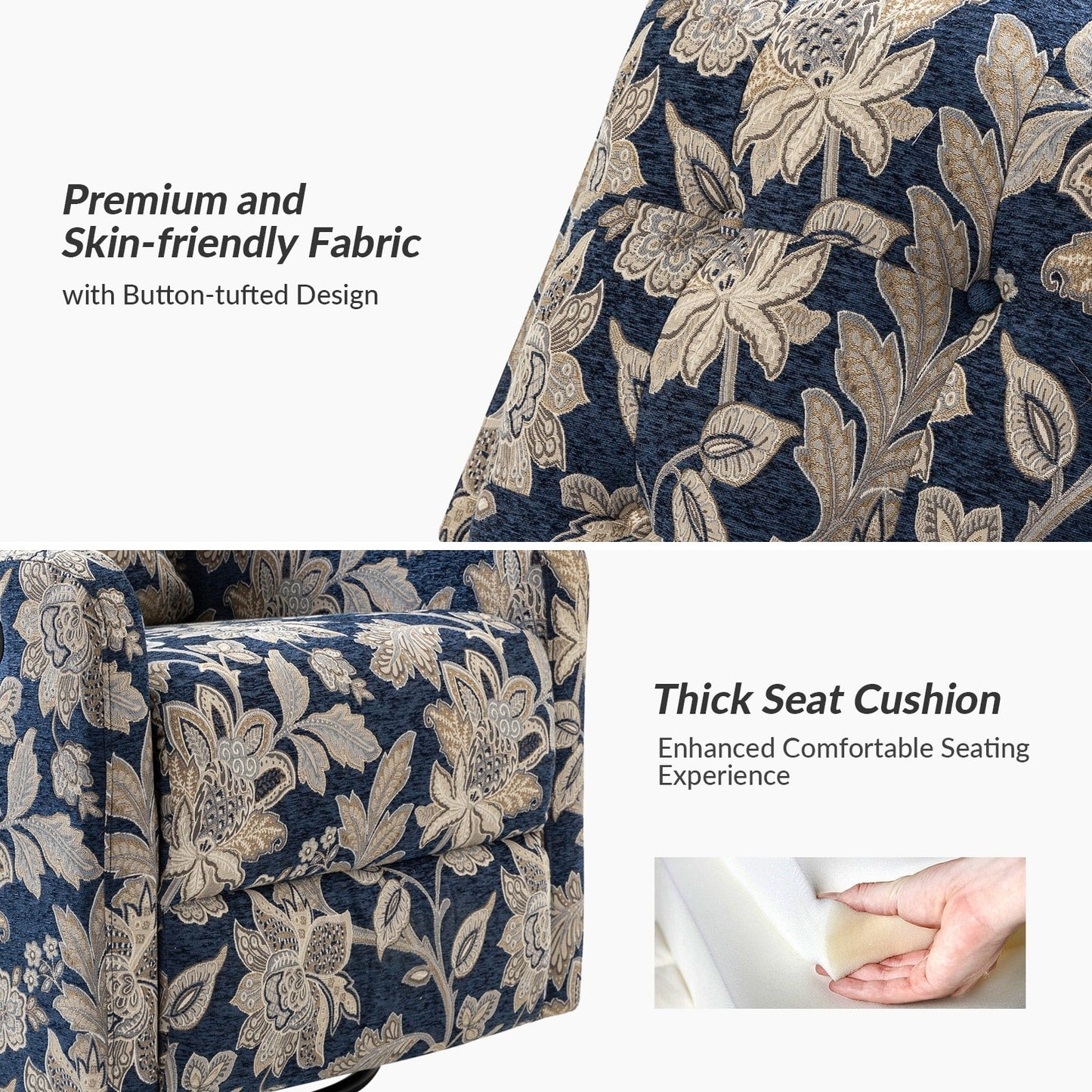 Fauteuil inclinable pivotant manuel Arlette Floral avec dossier capitonné, lot de 2