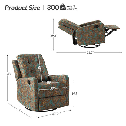 Fauteuil inclinable pivotant manuel Arlette Floral avec dossier capitonné, lot de 2