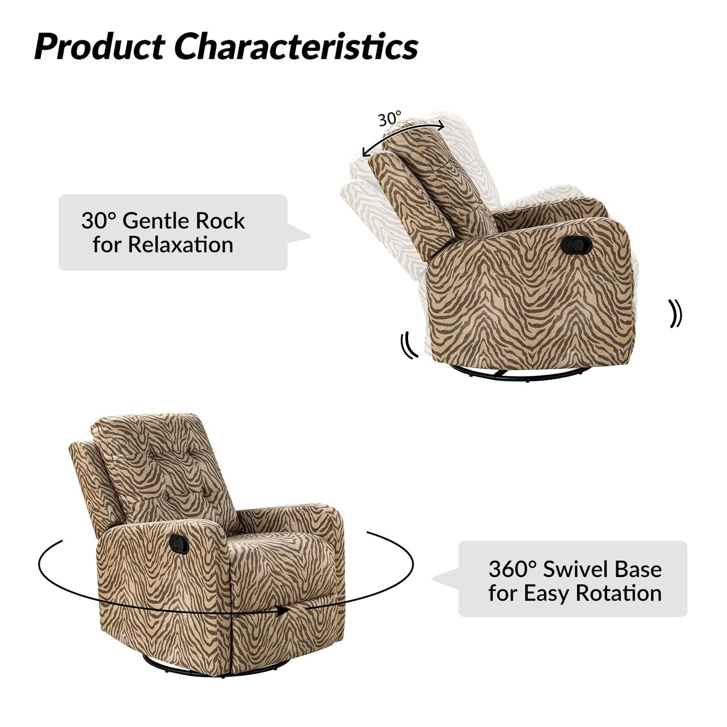 Fauteuil inclinable pivotant manuel Arlette Floral avec dossier capitonné, lot de 2