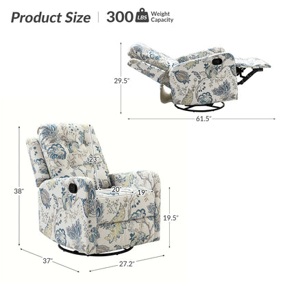 Fauteuil inclinable pivotant manuel Arlette Floral avec dossier capitonné, lot de 2