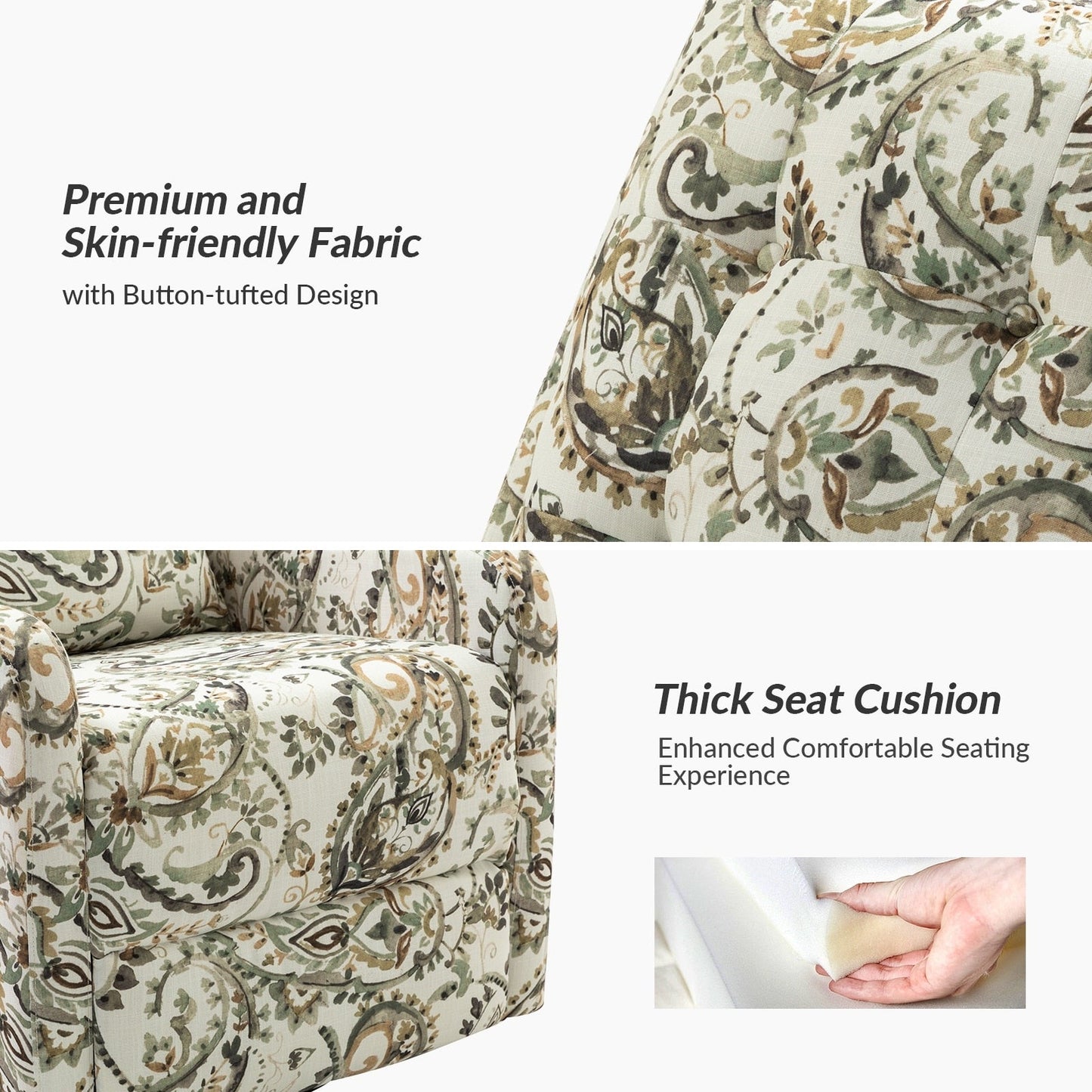 Fauteuil inclinable pivotant manuel Arlette Floral avec dossier capitonné, lot de 2