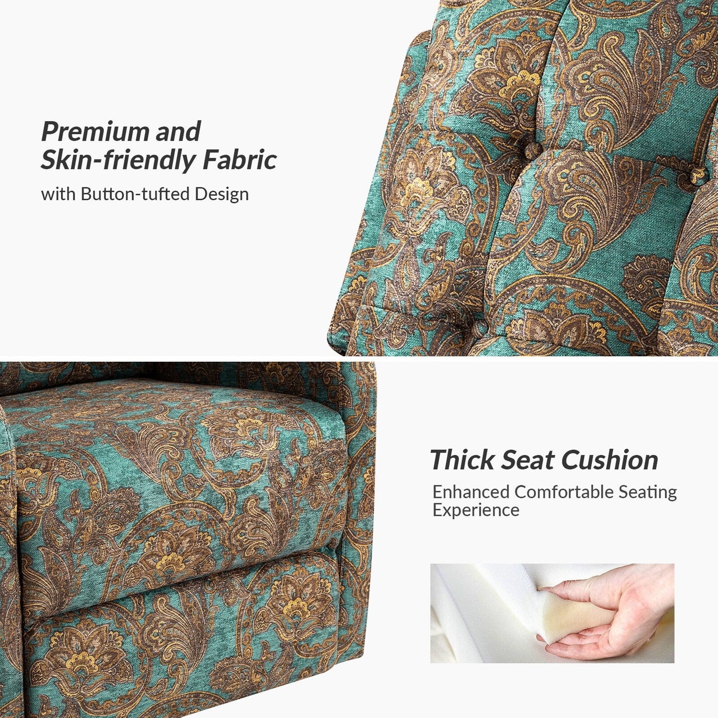 Fauteuil inclinable pivotant manuel Arlette Floral avec dossier capitonné, lot de 2