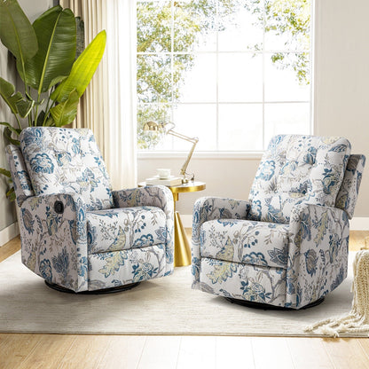 Fauteuil inclinable pivotant manuel Arlette Floral avec dossier capitonné, lot de 2