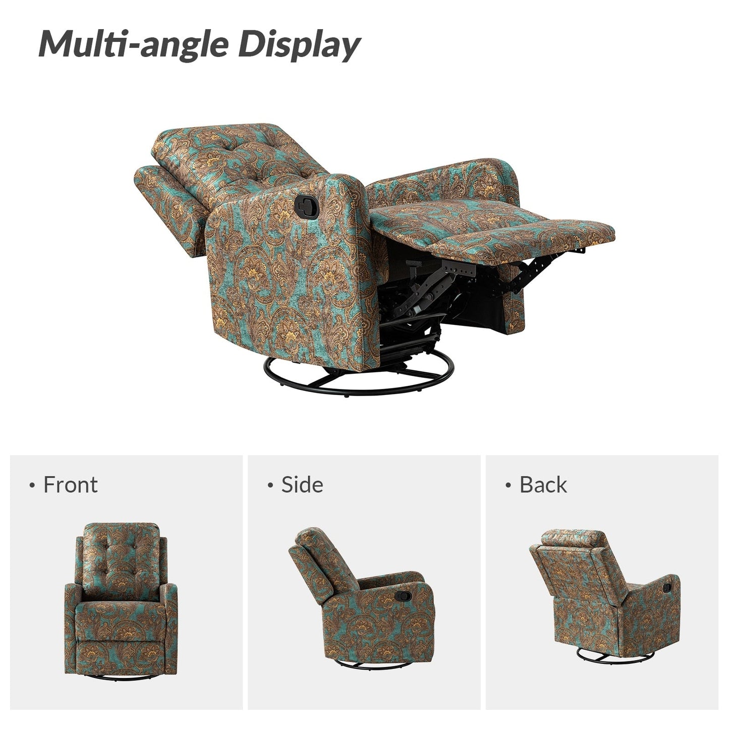 Fauteuil inclinable pivotant manuel Arlette Floral avec dossier capitonné, lot de 2