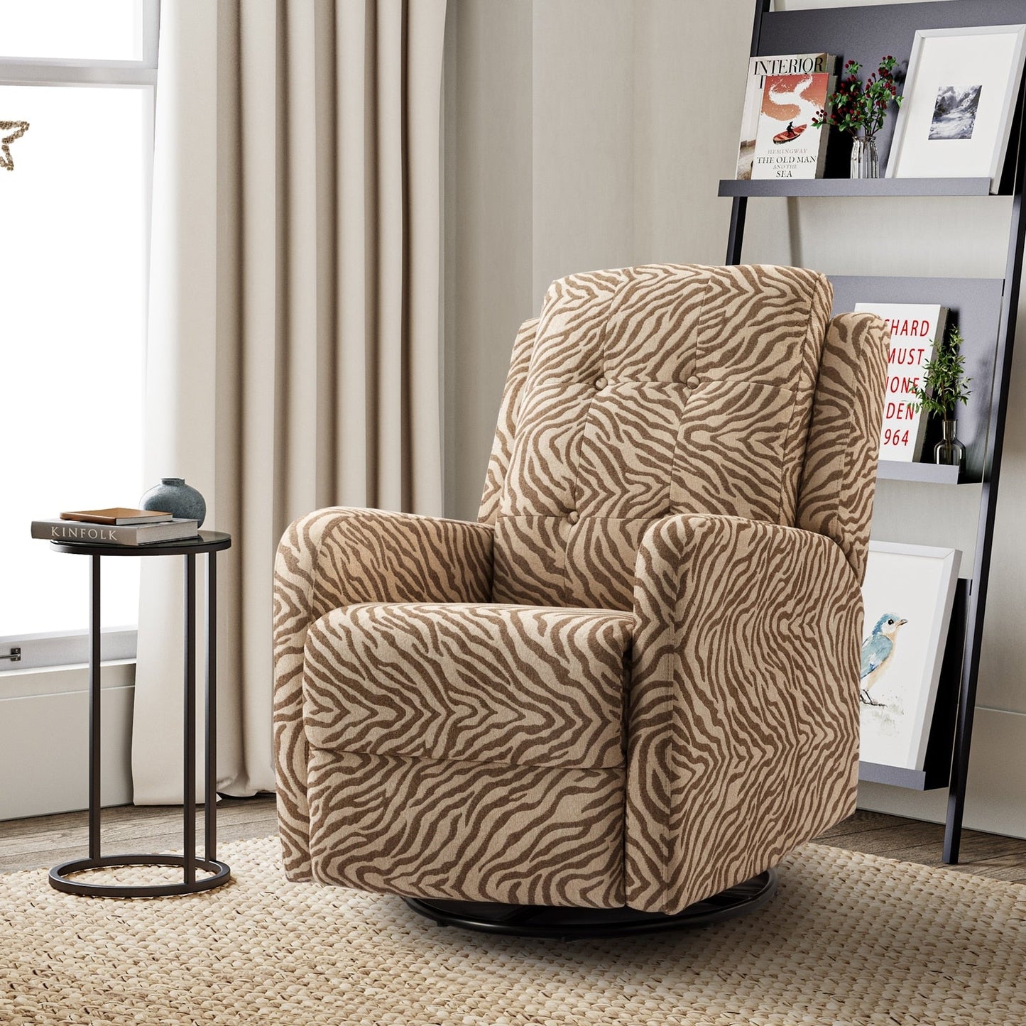 Fauteuil inclinable manuel pivotant Arlette à motif floral contemporain avec dossier capitonné