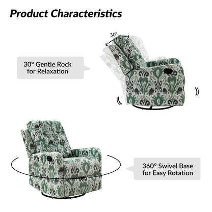 Fauteuil inclinable manuel pivotant Arlette à motif floral contemporain avec dossier capitonné