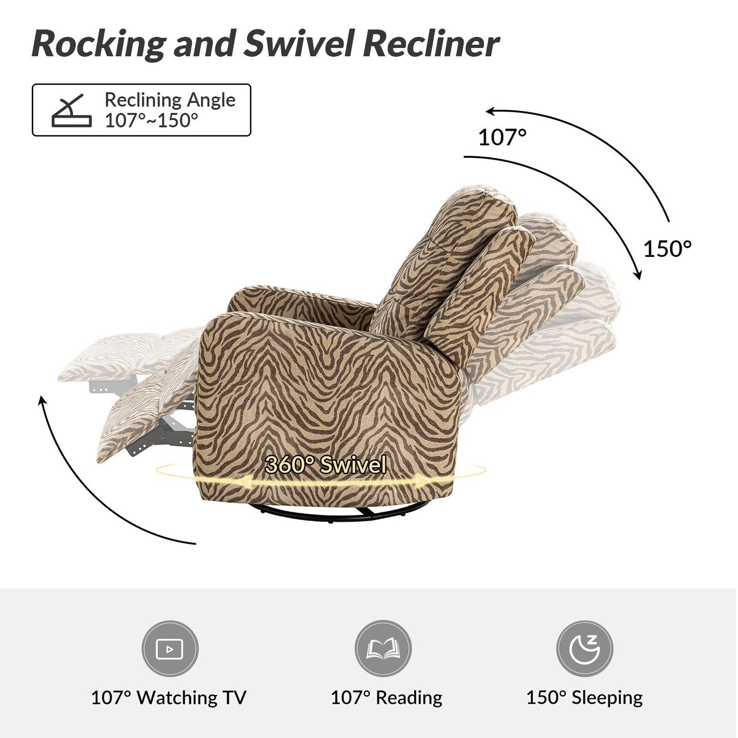 Fauteuil inclinable manuel pivotant Arlette à motif floral contemporain avec dossier capitonné