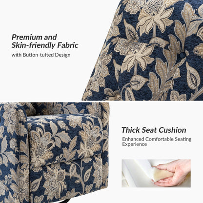 Fauteuil inclinable manuel pivotant Arlette à motif floral contemporain avec dossier capitonné