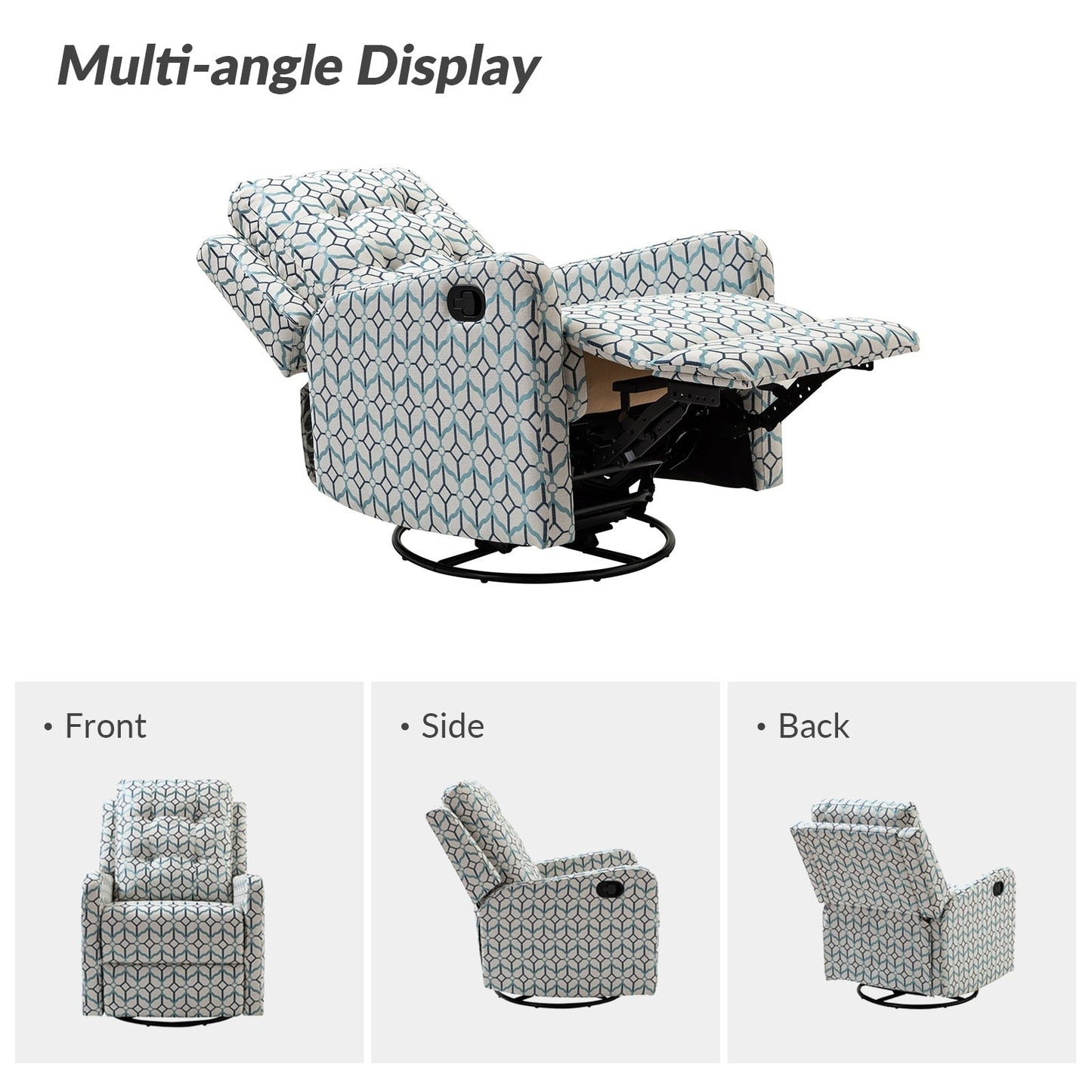 Fauteuil inclinable manuel pivotant Arlette à motif floral contemporain avec dossier capitonné