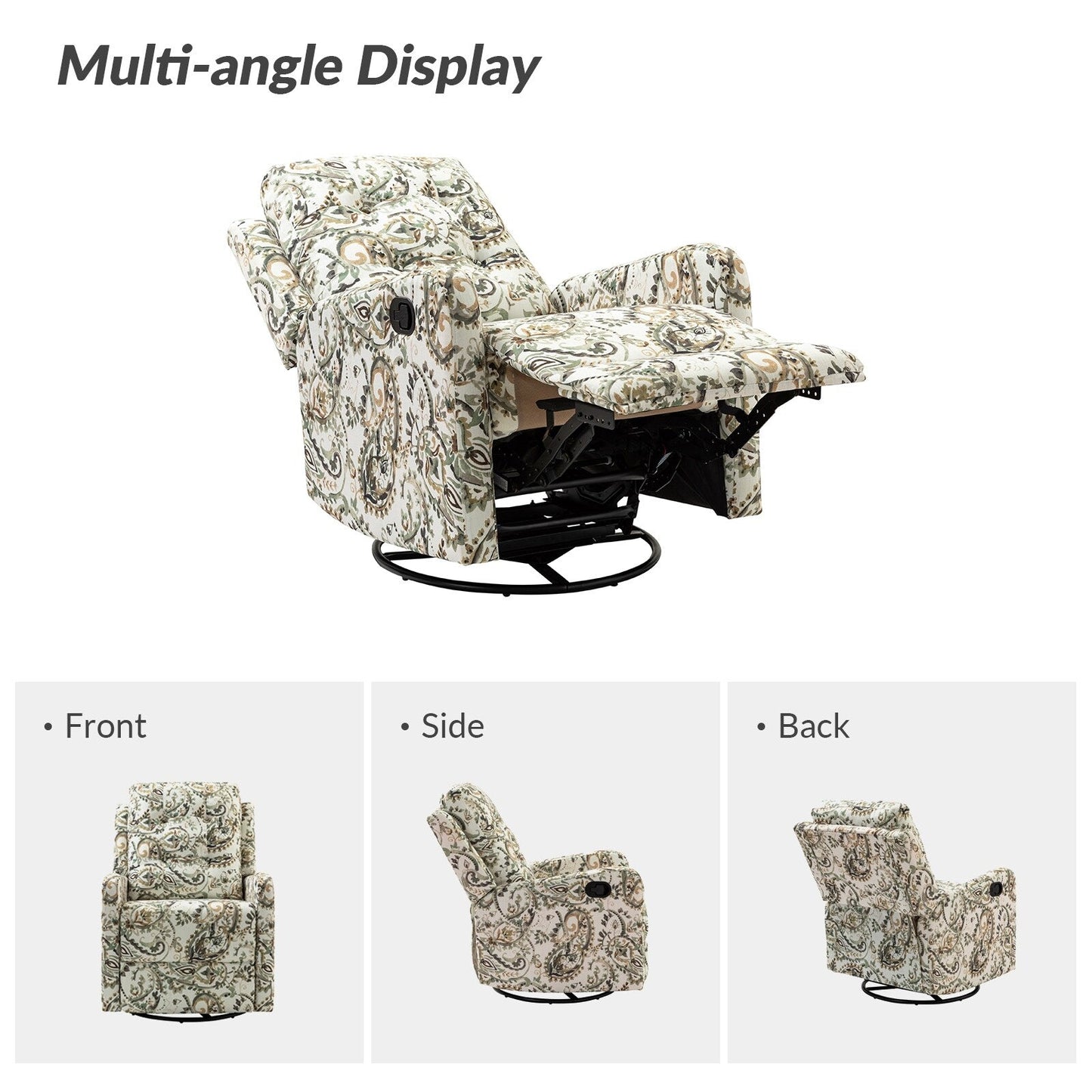 Fauteuil inclinable manuel pivotant Arlette à motif floral contemporain avec dossier capitonné