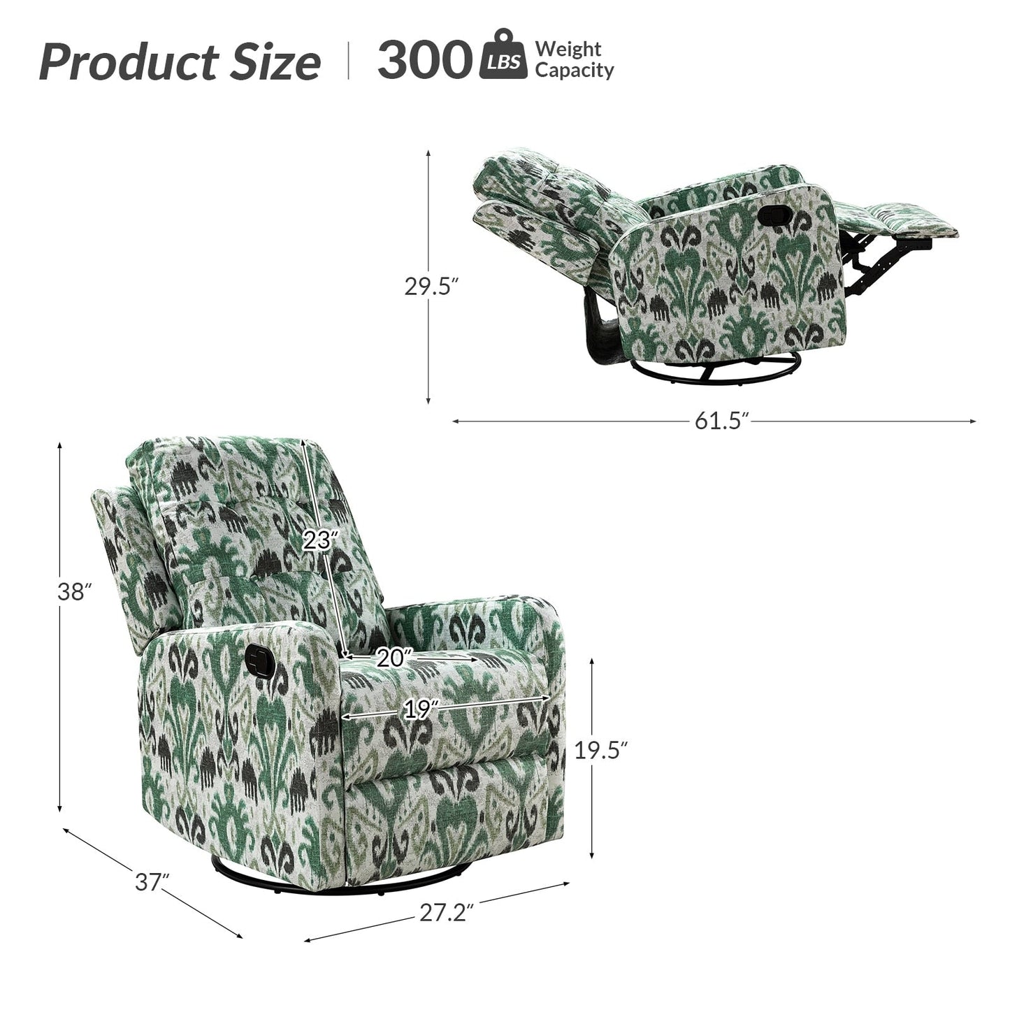 Fauteuil inclinable manuel pivotant Arlette à motif floral contemporain avec dossier capitonné