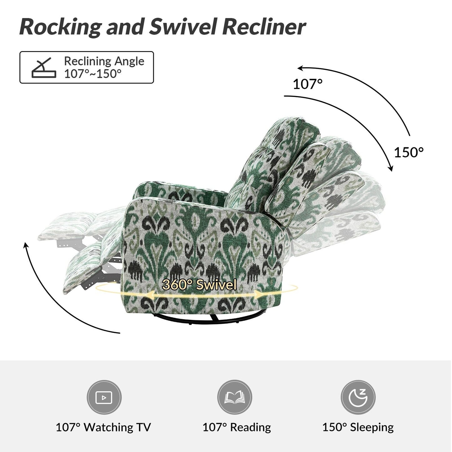 Fauteuil inclinable manuel pivotant Arlette à motif floral contemporain avec dossier capitonné