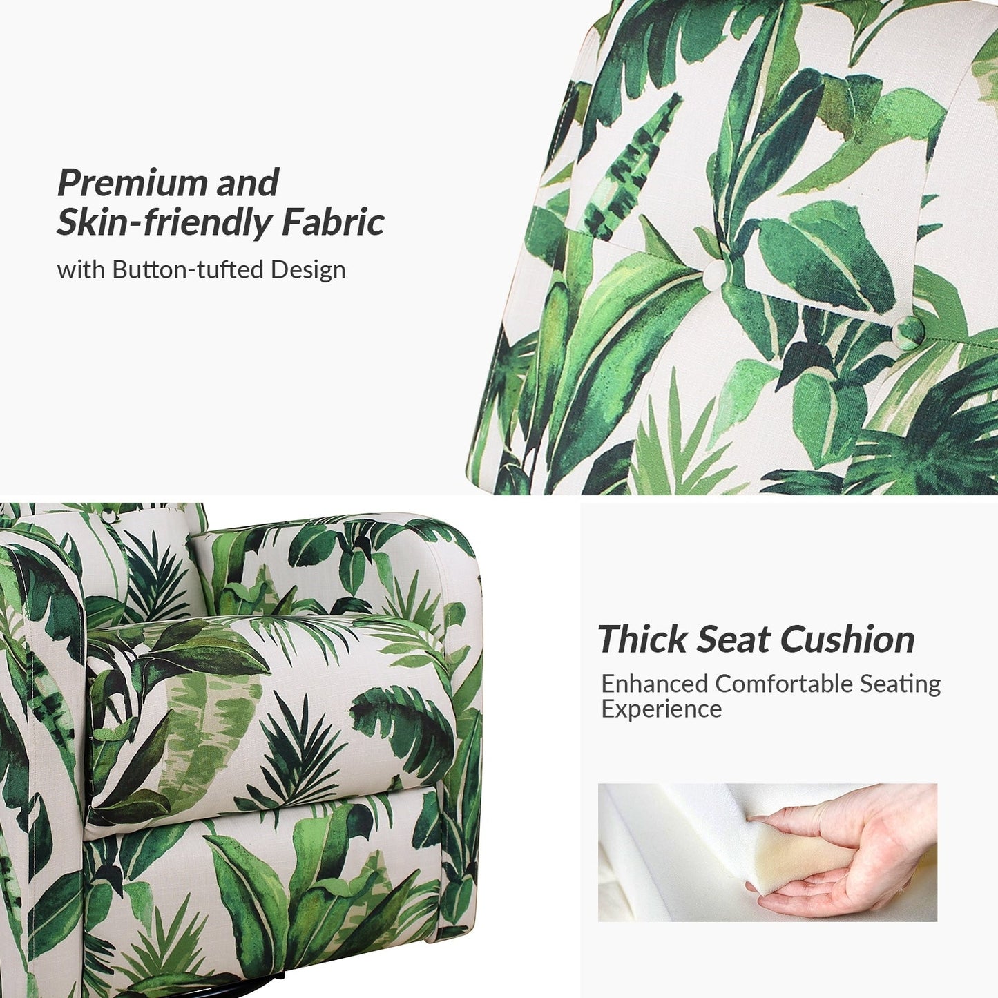 Fauteuil inclinable manuel pivotant Arlette à motif floral contemporain avec dossier capitonné