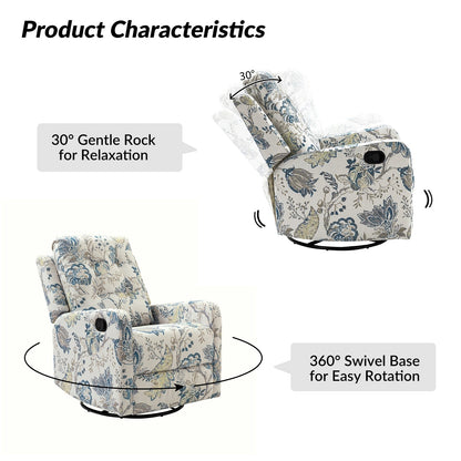 Fauteuil inclinable manuel pivotant Arlette à motif floral contemporain avec dossier capitonné