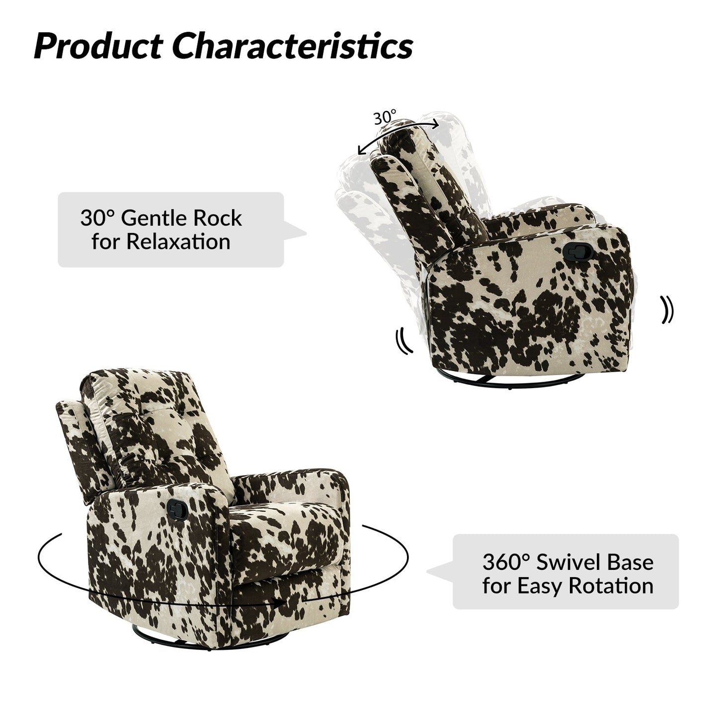 Fauteuil inclinable manuel pivotant Arlette à motif floral contemporain avec dossier capitonné