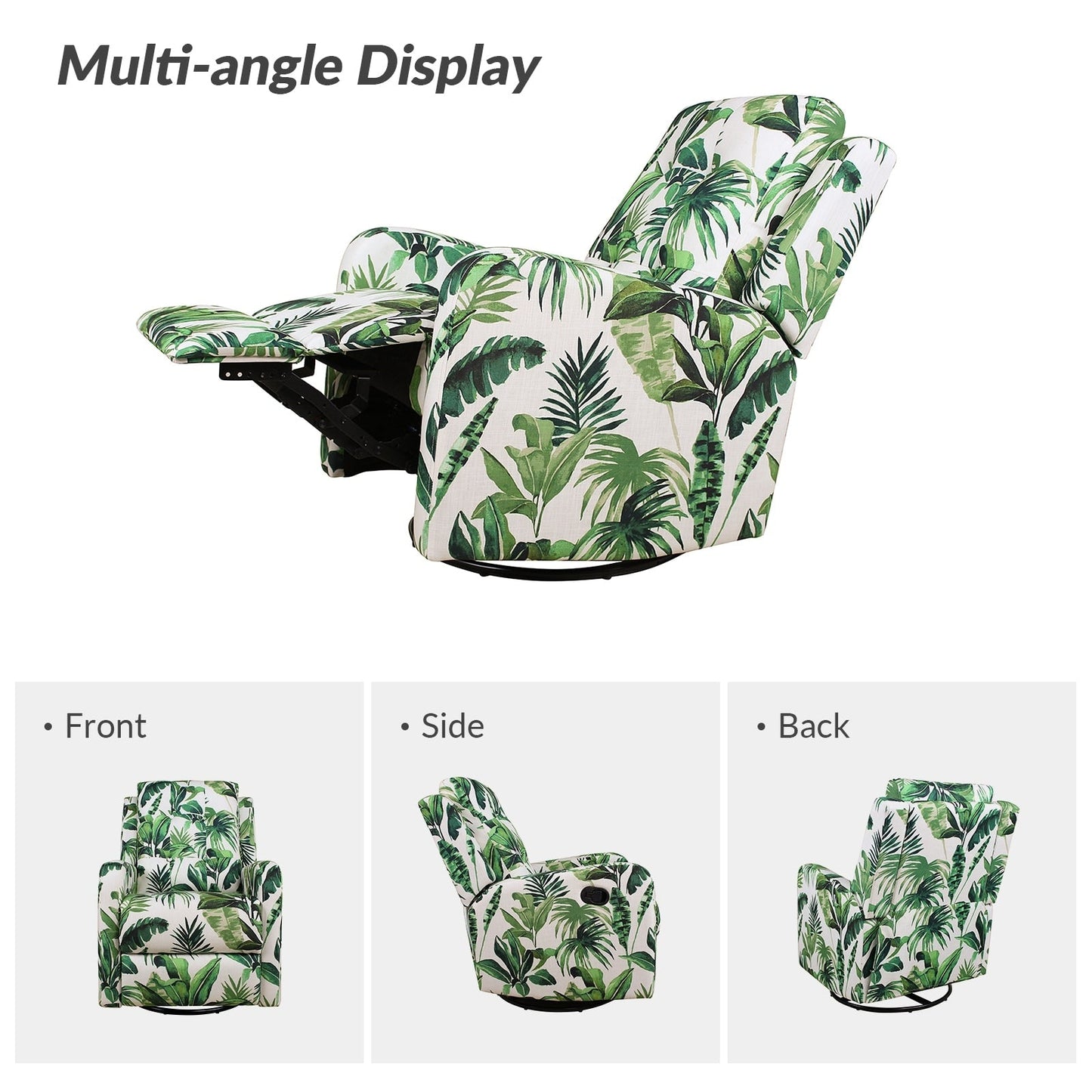 Fauteuil inclinable manuel pivotant Arlette à motif floral contemporain avec dossier capitonné