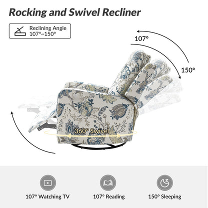 Fauteuil inclinable manuel pivotant Arlette à motif floral contemporain avec dossier capitonné