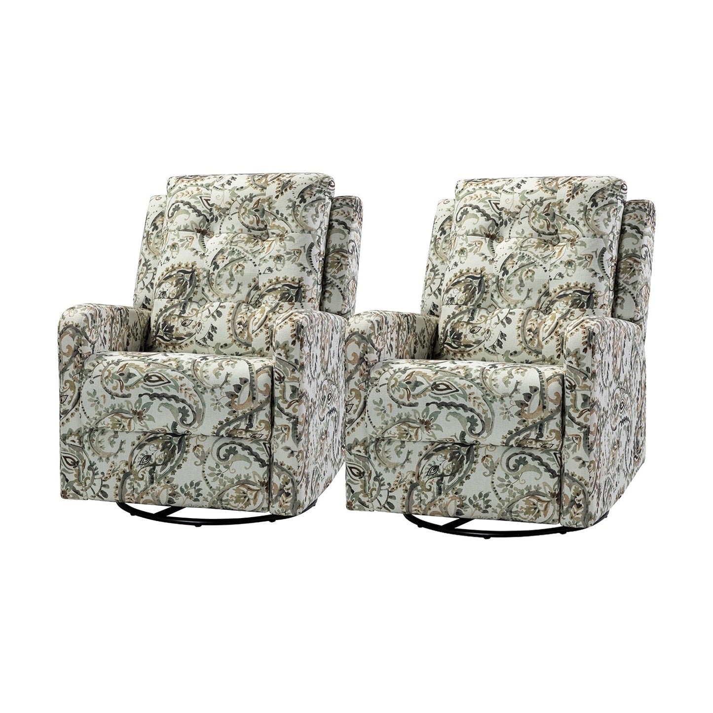 Fauteuil inclinable pivotant manuel Arlette Floral avec dossier capitonné, lot de 2