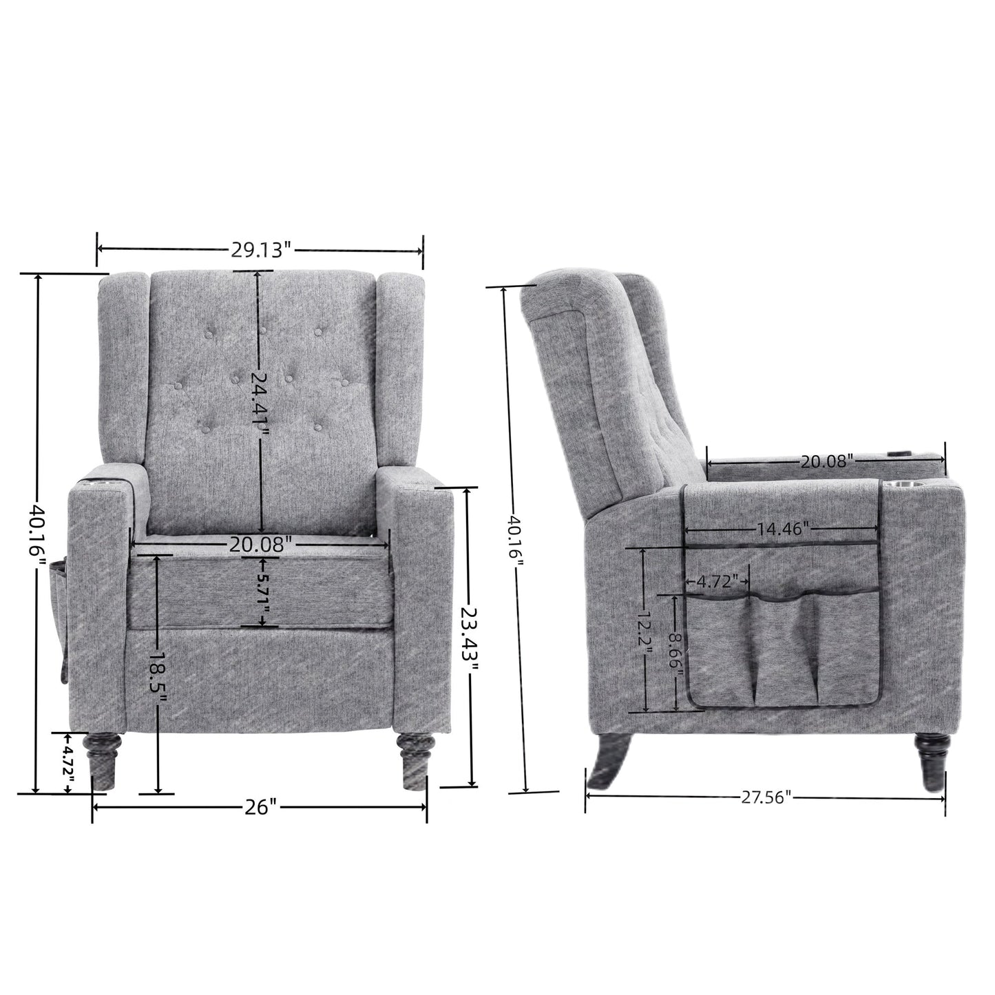Fauteuil inclinable à bras poussants