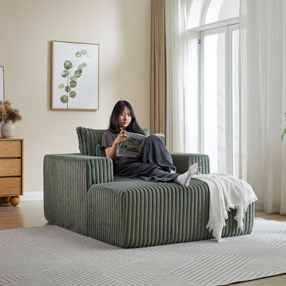 Fauteuil de salon moderne en velours côtelé vert armée de 62,5 po avec 2 coussins