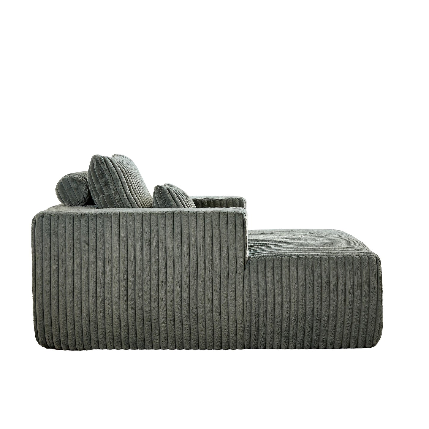 Fauteuil de salon moderne en velours côtelé vert armée de 62,5 po avec 2 coussins