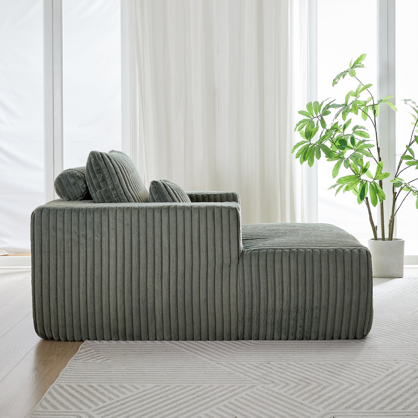 Fauteuil de salon moderne en velours côtelé vert armée de 62,5 po avec 2 coussins