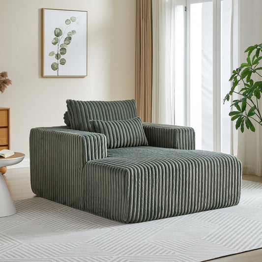 Fauteuil de salon moderne en velours côtelé vert armée de 62,5 po avec 2 coussins