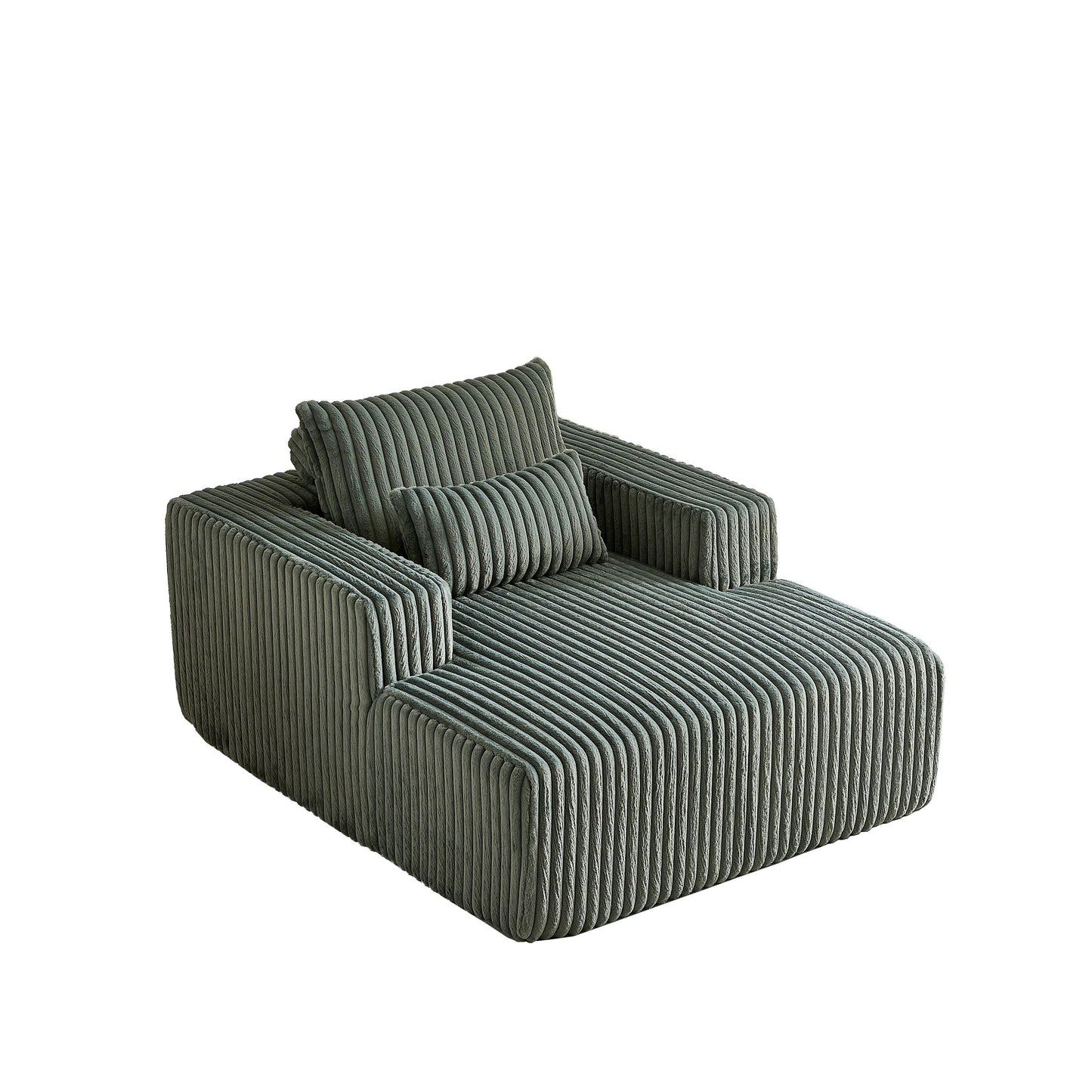 Fauteuil de salon moderne en velours côtelé vert armée de 62,5 po avec 2 coussins