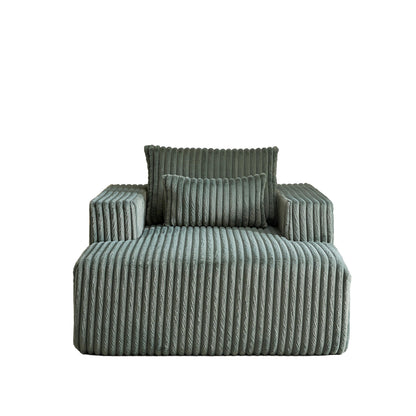 Fauteuil de salon moderne en velours côtelé vert armée de 62,5 po avec 2 coussins