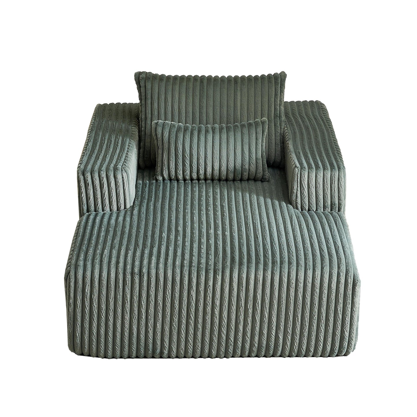 Fauteuil de salon moderne en velours côtelé vert armée de 62,5 po avec 2 coussins