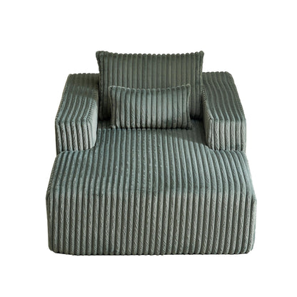 Fauteuil de salon moderne en velours côtelé vert armée de 62,5 po avec 2 coussins