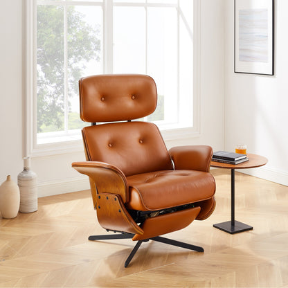 Fauteuil inclinable en cuir véritable Art Leon de style milieu du siècle moderne