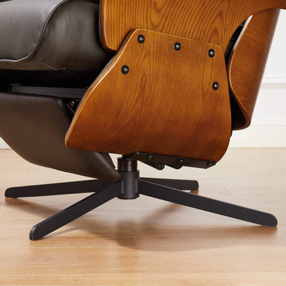 Fauteuil inclinable en cuir véritable Art Leon de style milieu du siècle moderne