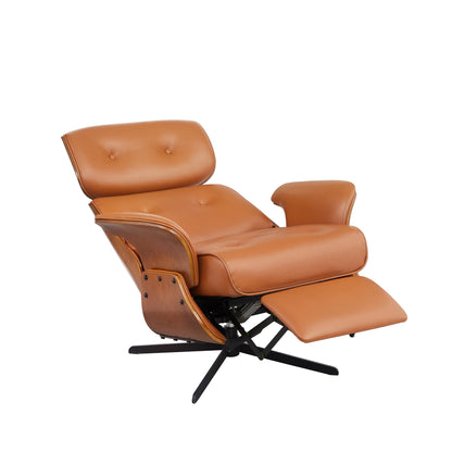 Fauteuil inclinable en cuir véritable Art Leon de style milieu du siècle moderne