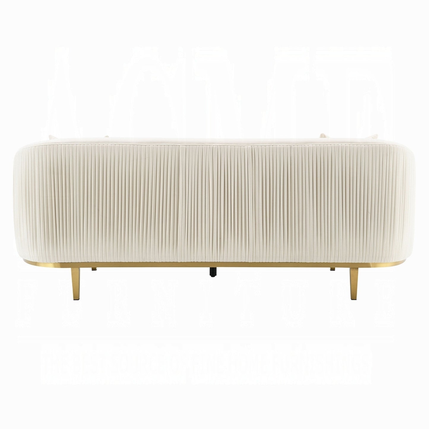 Canapé Artina, 2 coussins décoratifs, velours ivoire, métal doré, 226 cm