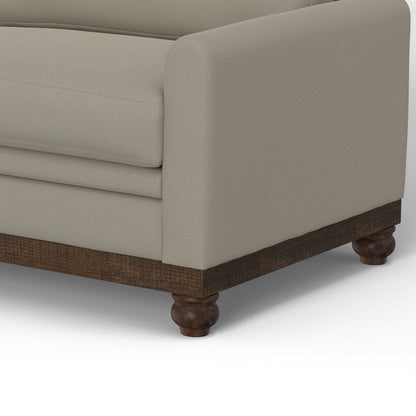 Canapé Ata, polyester gris amande, 2 coussins, bois massif marron, 218 cm