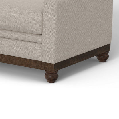 Canapé Ata, polyester beige, 2 coussins, structure en bois massif marron, 218 cm