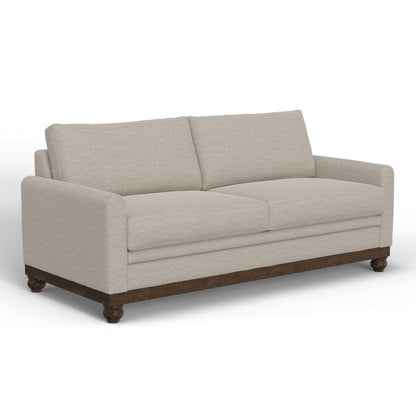 Canapé Ata, polyester beige, 2 coussins, structure en bois massif marron, 218 cm