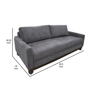 Canapé Ata, polyester gris fer, 2 coussins décoratifs, bois massif marron, 218 cm