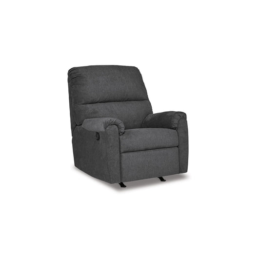 Fauteuil inclinable à bascule manuel Avel, polyester gris foncé, structure en métal