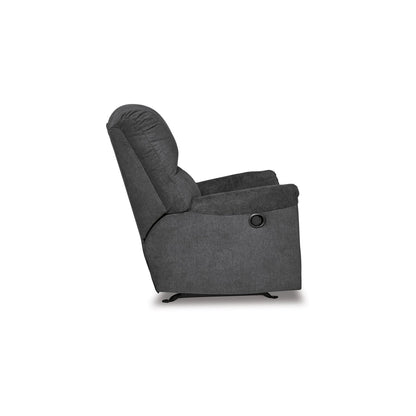 Fauteuil inclinable à bascule manuel Avel, polyester gris foncé, structure en métal