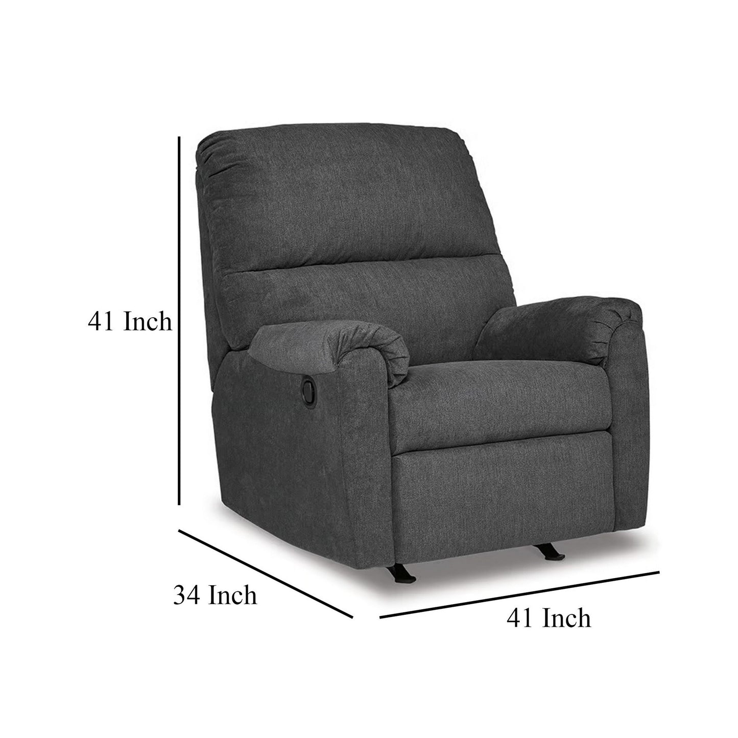 Fauteuil inclinable à bascule manuel Avel, polyester gris foncé, structure en métal