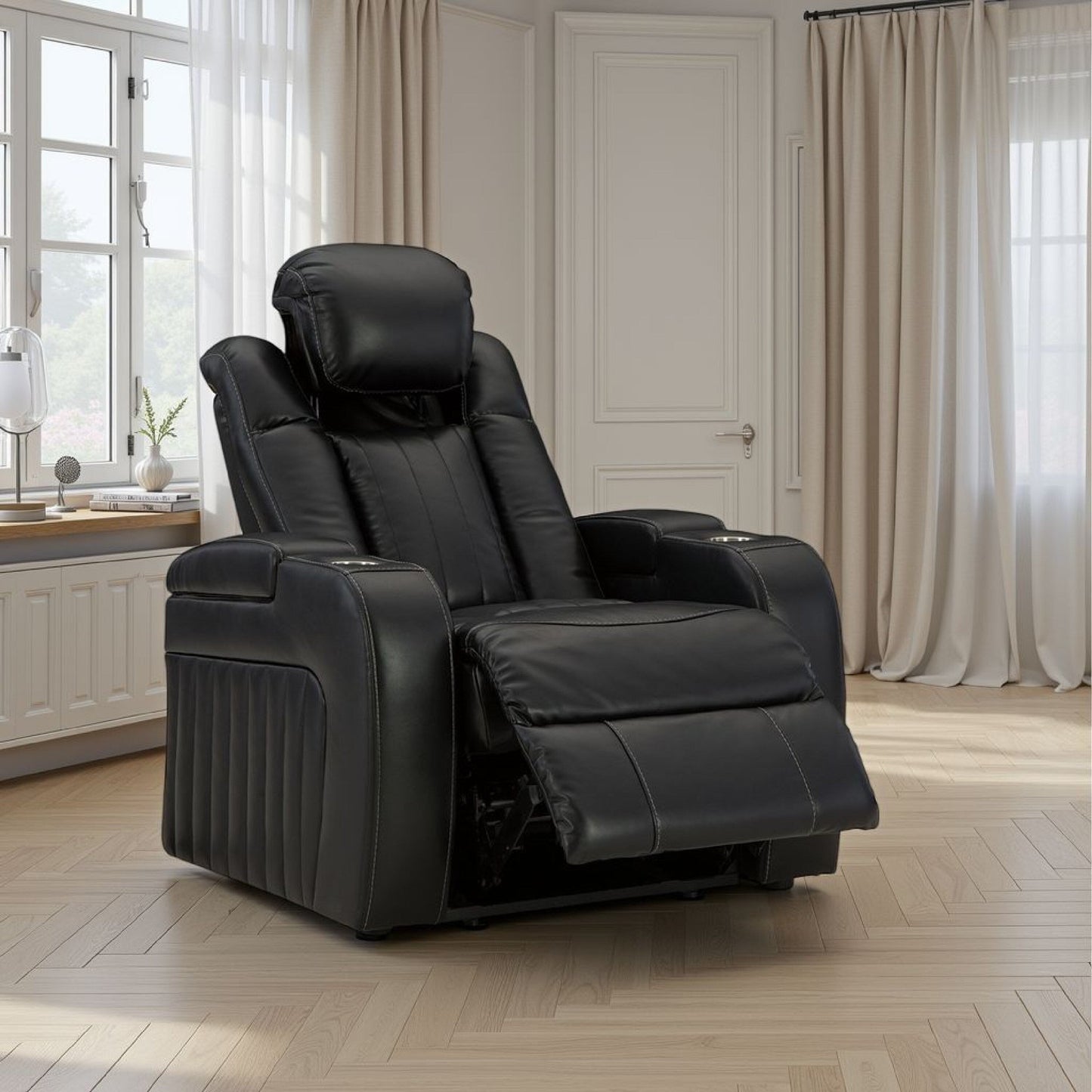 Fauteuil inclinable électrique Aven, caractéristiques haut de gamme, similicuir bleu nuit